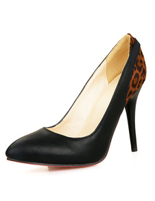 Pompes noir léopard impression PU talons pour femmes