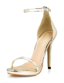 Sandales argent bracelets émaillés PU talons pour femmes