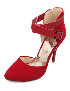 Sandales rouges courroies Micro Suede talons hauts pour femmes
