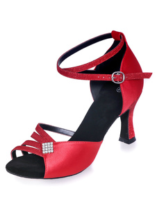 Danse latine rouge sandales strass découpe PU talons pour femmes