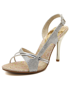 Sandales Chic argent sangles PU talons pour femmes