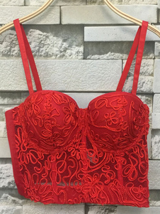 Soutien-gorge rouge bretelles fleur motif dentelle Crop Top pour femmes