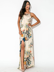Robe Maxi multicolor sangles Split robe de coton imprimé Floral