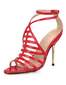 Gladiateur rouge sandales sangles PU talons pour femmes