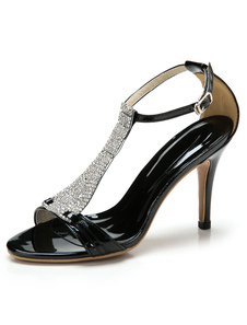 Sandales noires strass Chic PU talons pour femmes