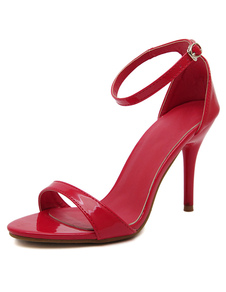 Sandales rouges sangles Trendy PU talons pour femmes