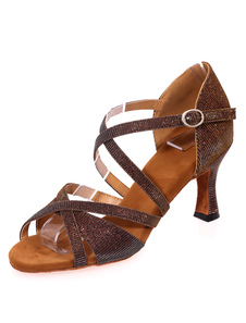 Danses latines noir sandales Criss Cross bretelles paillettes talons pour femmes