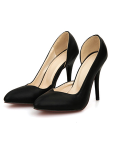 Pompes noir bout pointu PU talons pour femmes