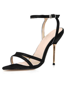 Sandales noires sangles Satin talons tendance pour les femmes