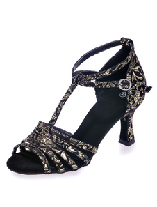 Danses latines noir sandales impression découpe Micro Suede talons pour femmes