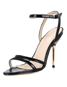 Sandales noires sangles PU Chic talons hauts pour femmes
