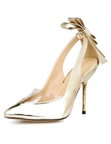 Sandales argent a souligné Toe Bow PU talons hauts pour femmes