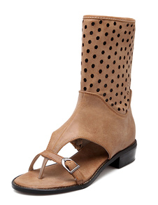 Tan Gladiator Sandals découpe PU talons pour femmes