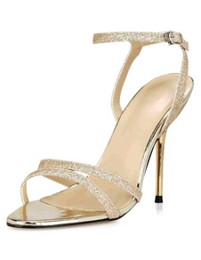 Sandales or bretelles paillettes PU talons pour femmes