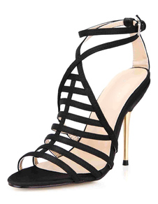 Gladiator noir sandales sangles brevet PU talons pour femmes