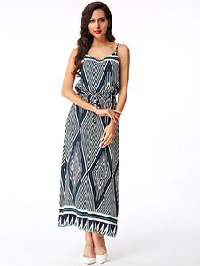 Bretelles robe Maxi multicolore imprimer coton Satin robe d'été