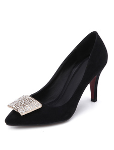 Noir pompes strass Micro Suede talons hauts pour femmes