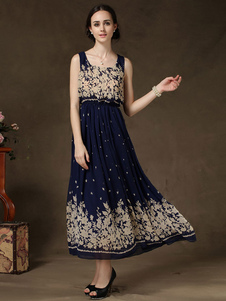 Floral robe en mousseline de soie robe Maxi multicolor