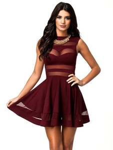 Bourgogne Flare Cut Backless robe en mousseline de soie robe