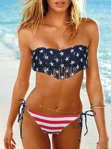 Bikini multicolore bustier lacets impression coton maillot de bain pour femmes