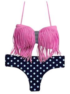 Bikini multicolore attache Fringe impression coton maillot de bain pour femmes