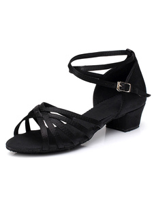 Danses latines noir sandales sangles Satin talons pour femmes