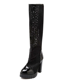 Bottes noires mi-longues plateforme Sequins PU bottes pour femmes