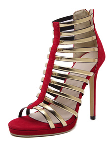 Deux tons Gladiator sandales découpe Suede talons pour femmes