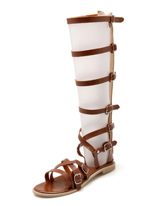 Sandales caramel découpe boucle PU bottes pour femmes