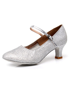 Danse latine argent pompes sangles Glitter PU talons pour femmes