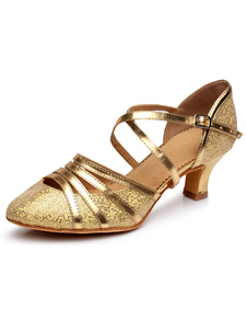 Danse latine or sandales découpe bretelles paillettes talons pour femmes