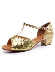 Danse latine or sandales bretelles paillettes élégant talons pour femmes