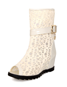 Beige, bottes bottillons de Peep Toe PU découper pour femmes