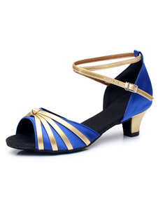 Danse latine bicolore sandales sangles Satin talons Chic pour les femmes