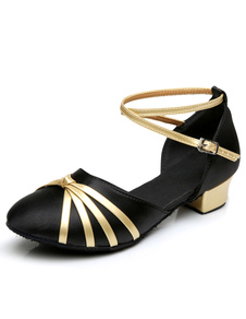 Sandales en Satin Noir danse latine sandales sangles pour femmes