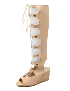 Bottes de latte découpe Lace Up PU sandales pour femmes