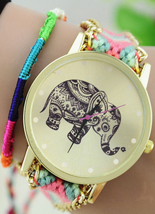 Multicolor montre Elephant Print tricoté montre bracelet pour femmes