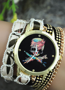 Multicolor montre Bohème crâne impression Stud couches alliage Chic montre pour femmes
