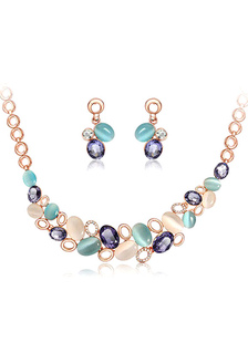Multicolor collier et boucles d'oreilles strass perles Set de bijoux en métal