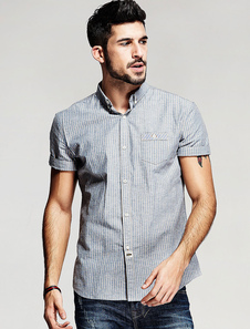 Chemise bleu clair rayures formant chemise en coton pour hommes