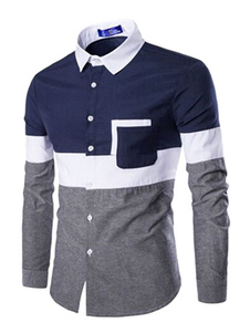 Color Block chemise boutons coton chemise pour homme