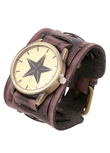 Montre à Quartz Star impression simili cuir brun montre pour hommes