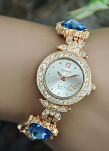 Montre multicolore strass chaîne lien alliage rond forme montre pour femmes
