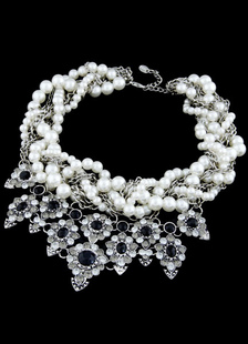 Collier en métal strass perle collier en argent pour femmes