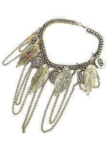 Collier bronze Fringe Leaf Pattern collier en métal pour les femmes