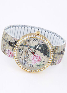 Montre multicolore élastique imprimé Floral montre pour femmes