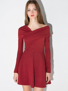 Flare rouge robe volants coton a-line