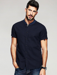 Boutons de chemise bleue Slim Fit coton chemise pour homme