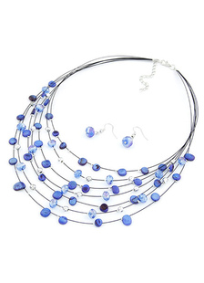 Ensemble de bijoux en métal en couches bleu Bohème collier et boucles d'oreilles strass