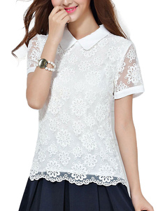 Blouse Jacquard haut blanc en dentelle Slim Fit pour femmes
